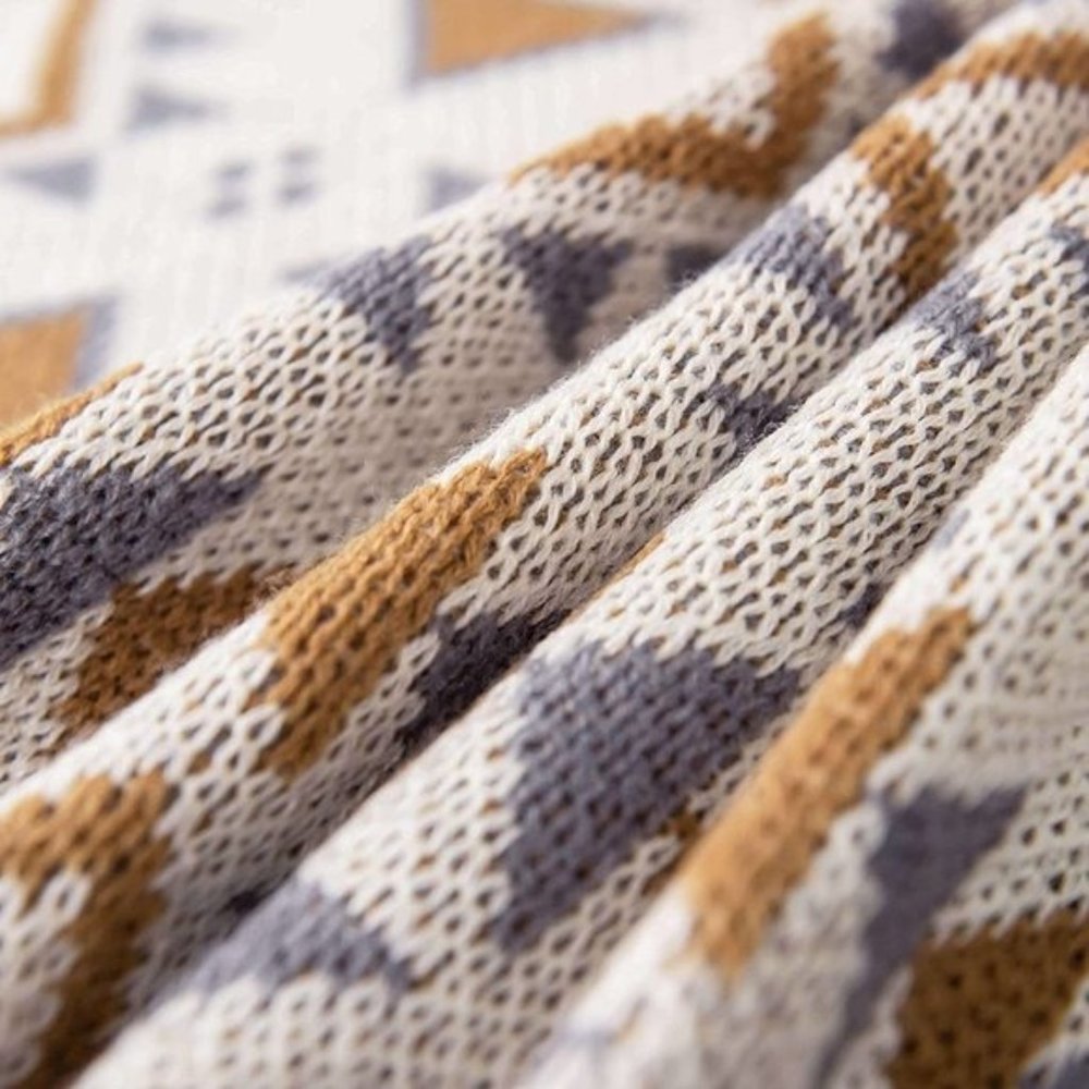 Boho Aztec Geometric Farmhouse Knitted Tassel Brown Soft Vintage Throw Blanket - Picture 3 of 7